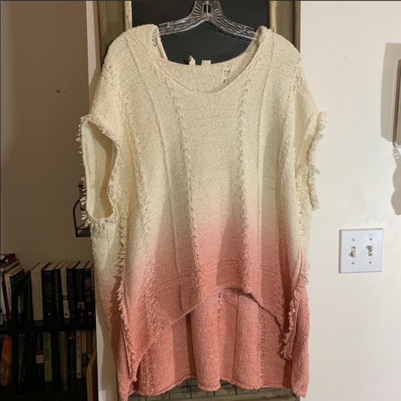 Anthropologie Moth Fringed Beachside Hoodie M/L NWOT Knit Ombre Poncho Top - Picture 4 of 5